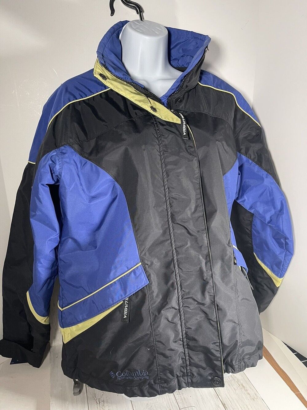 Vintage Y2K 90s Columbia Womens windbreaker Blue Black Yellow Zip Up